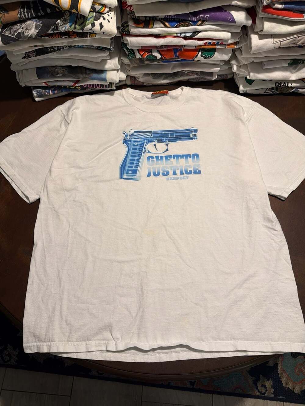 Vintage Ghetto Justice Respect X-Ray Gun Graphic T-Shirt White